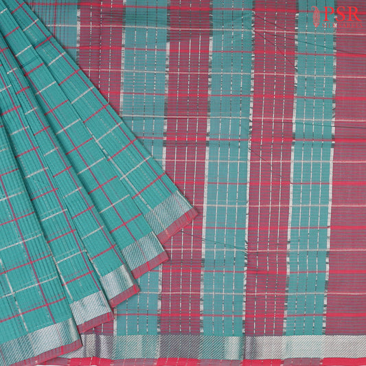 Turquoise Mangalagiri Cotton Saree