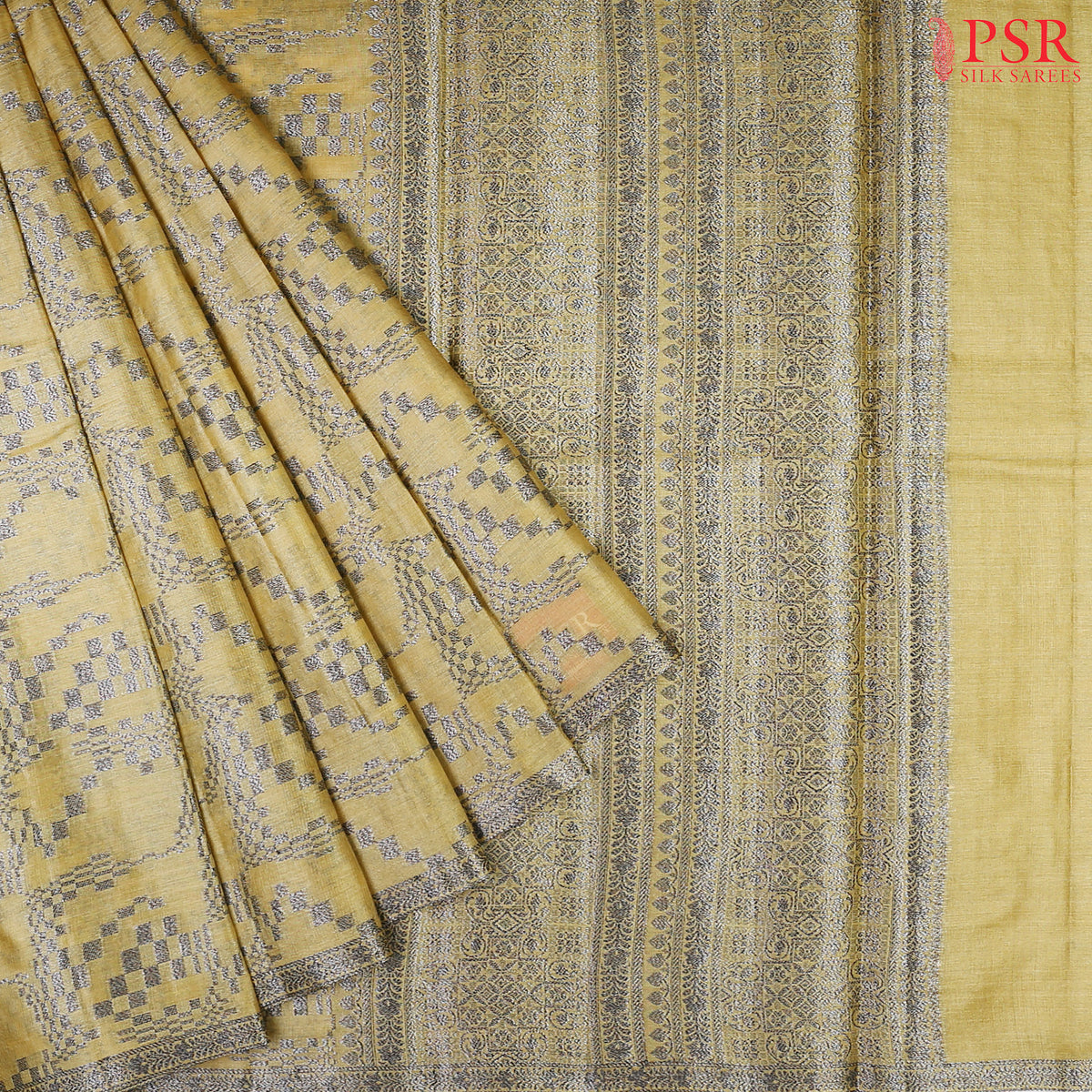 Olive Yellow Banaras Tussar Silk Saree