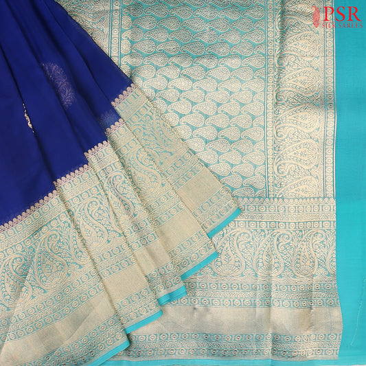 Royal Blue Kora Banaras  Silk Saree