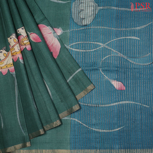 Teal Green Kadhi Tussar Silk Saree
