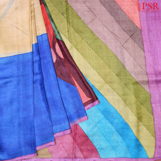 Dark Burgundy & Multicolor Kadhi Tussar Silk Saree