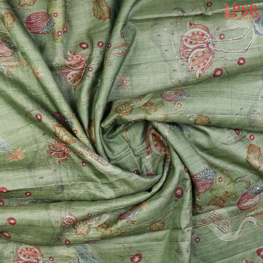 Asparagus Green Kadhi Tussar Silk Saree