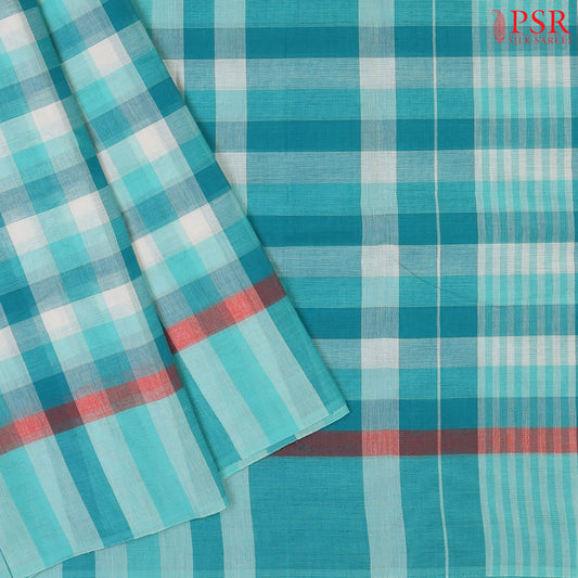 Turquoise & White Pedana Cotton Saree