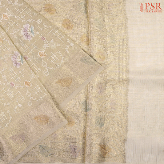 Golden Beige Tissue Embroidery Saree