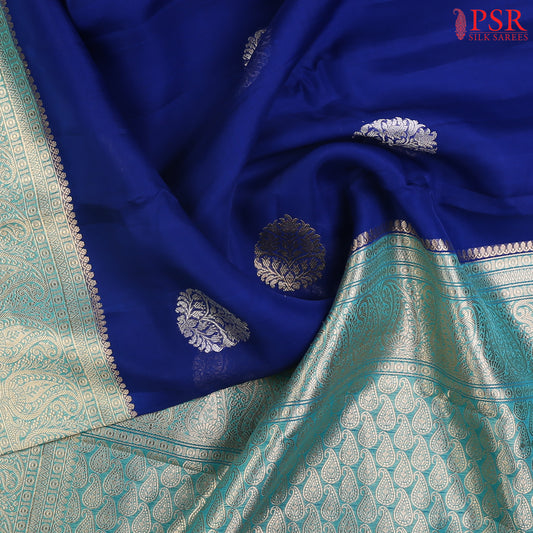 Royal Blue Kora Banaras  Silk Saree