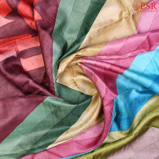 Dark Burgundy & Multicolor Kadhi Tussar Silk Saree