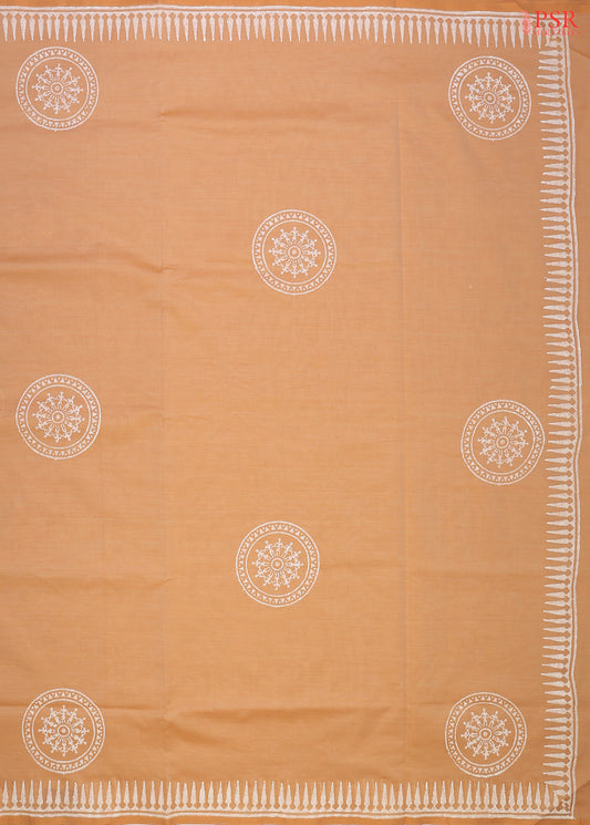 Cantaloupe Orange Poly Cotton Saree