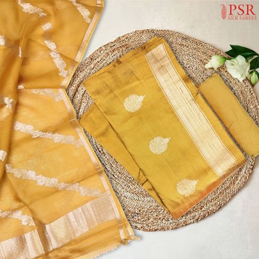 Honey Yellow Kadhi Tussar Silk Dress Material