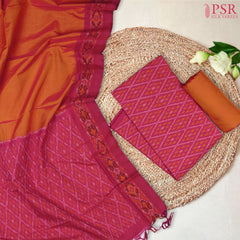 Pink & Saffron Pochampally Silk Cotton Dress Material