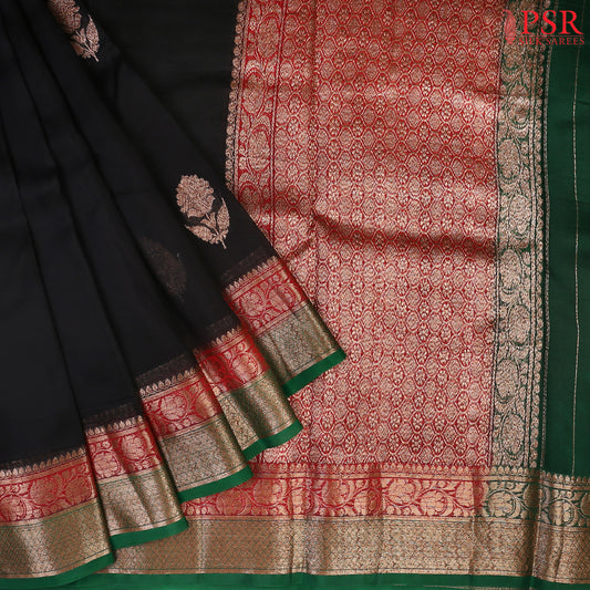 Black Kora Banaras  Silk Saree