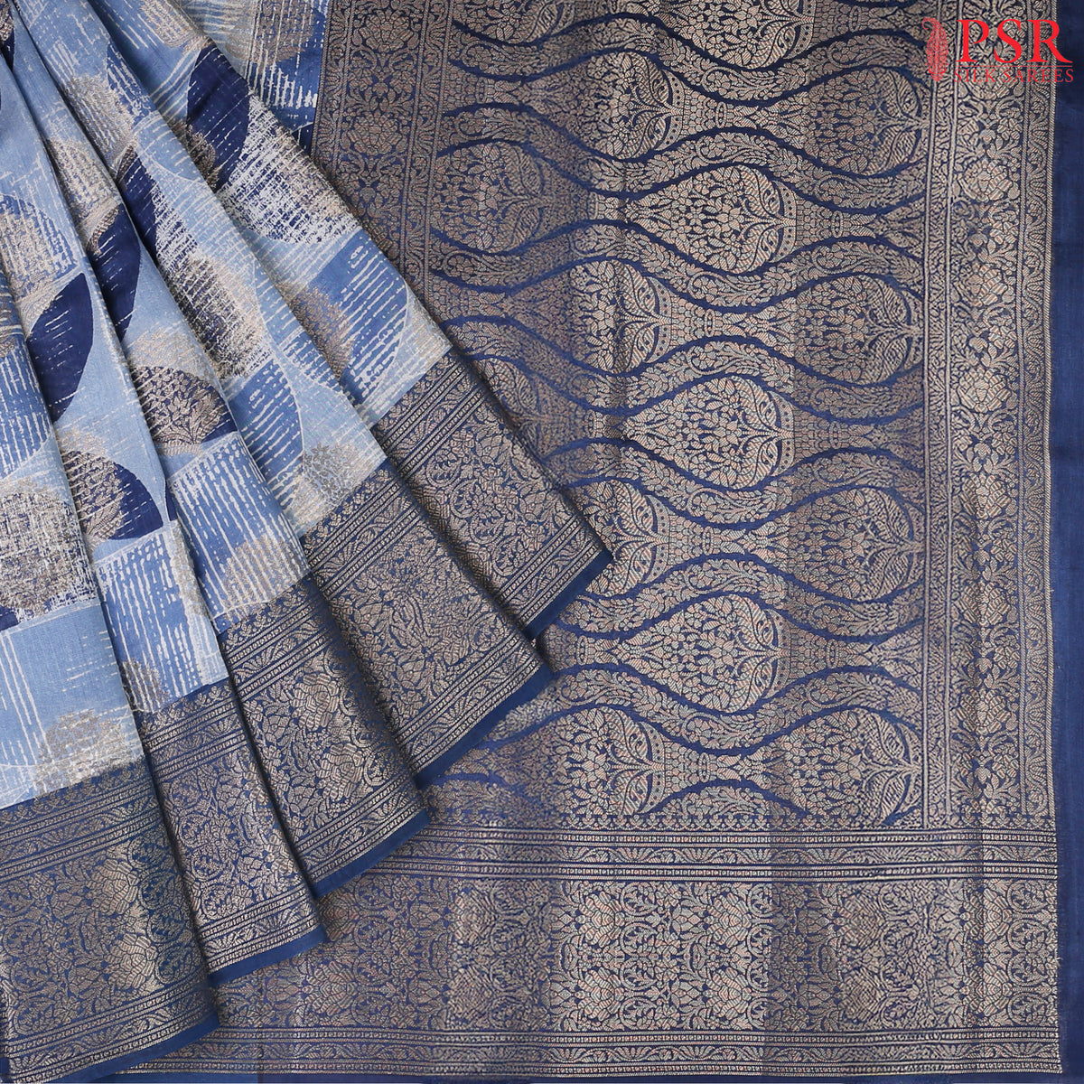 Steel Blue Chiniya Silk Saree