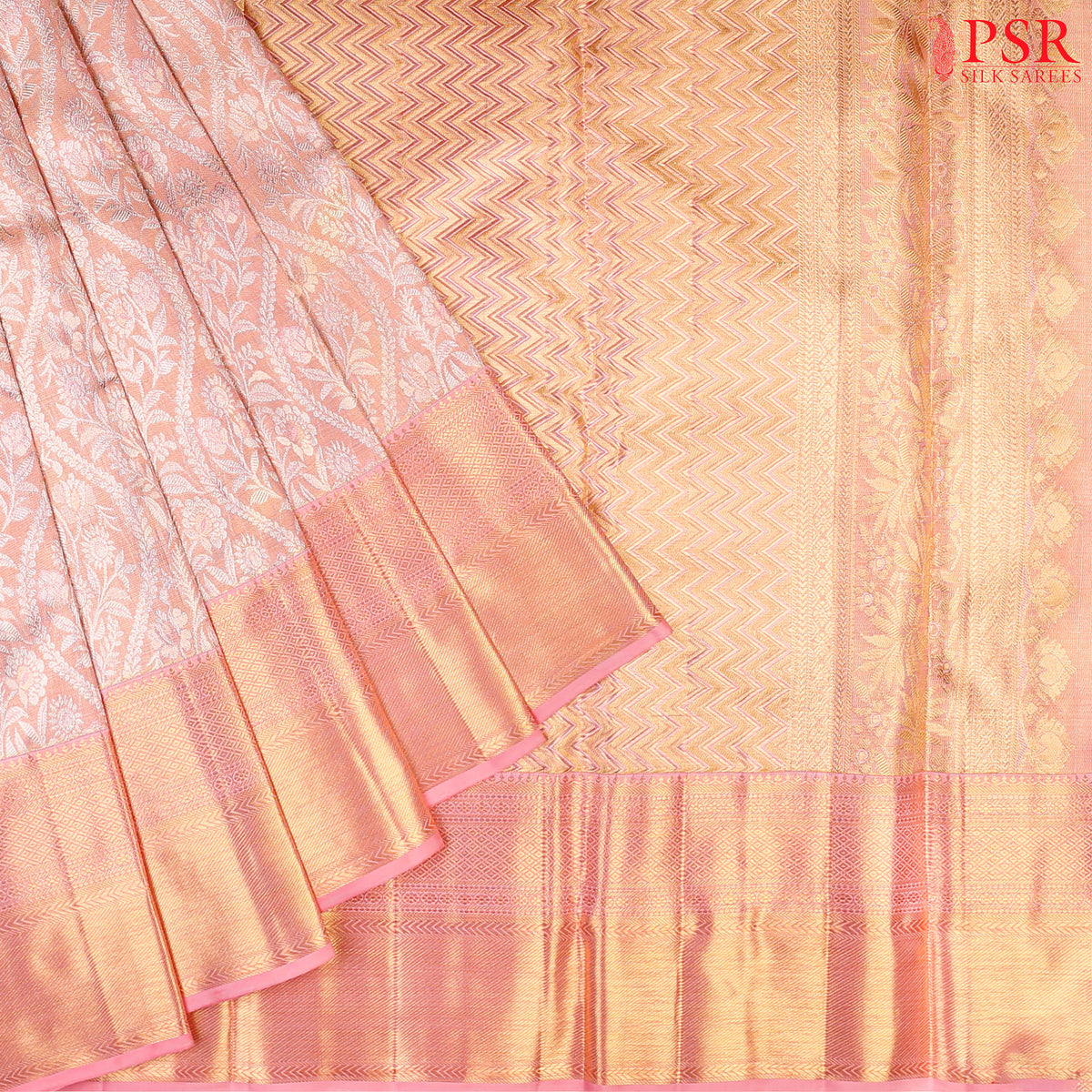 Light Rosy Peach Kanchipuram Silk Saree