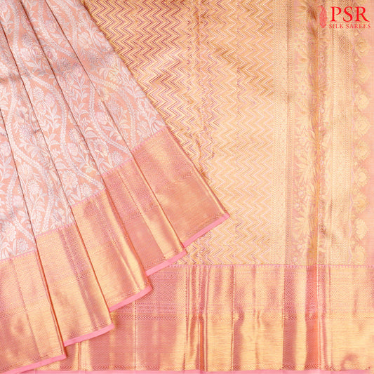 Light Rosy Peach Kanchipuram Silk Saree