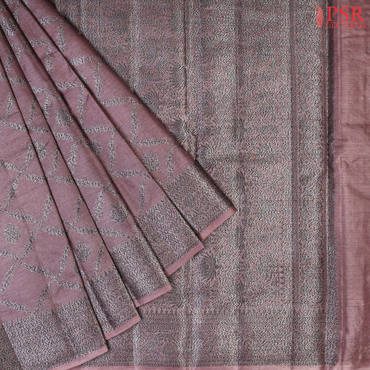 Dark Mauve Orchid Banaras Tussar Silk Saree