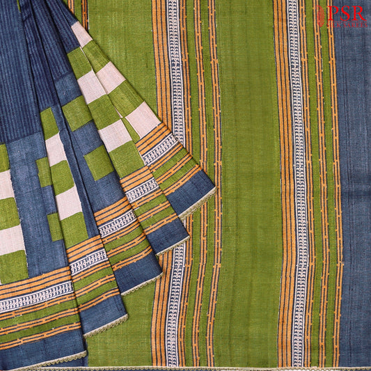 Prussian Blue Kadhi Tussar Silk Saree