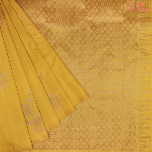 Amber Mustard Yellow Kanchipuram Silk Saree