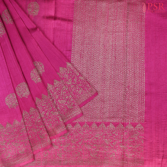 Magenta Pink Banaras Jute Silk Saree