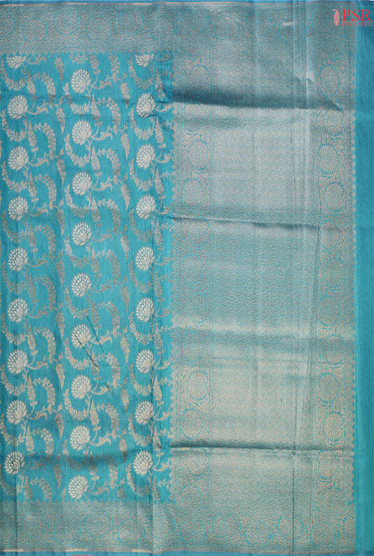 Dark Turquoise Banarasi Jute Silk Saree