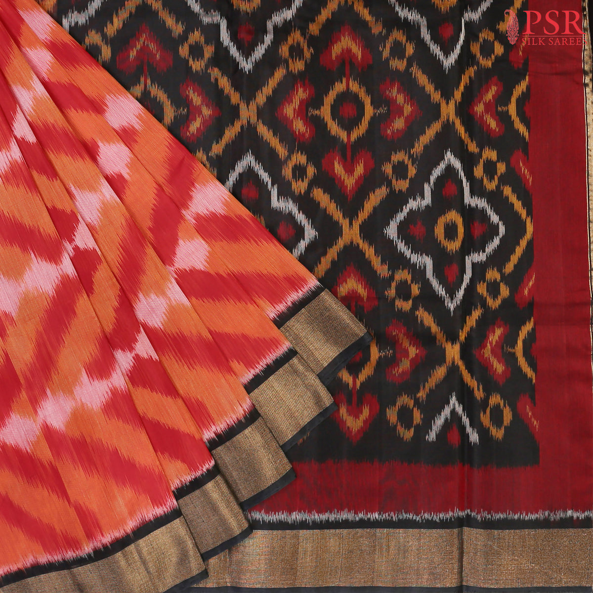 Red & Orange Patola Silk Cotton Saree