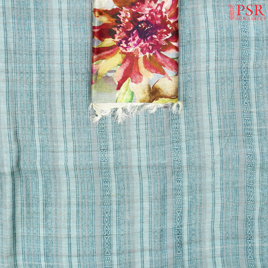 Grayish Cyan Tussar Silk Dress Material