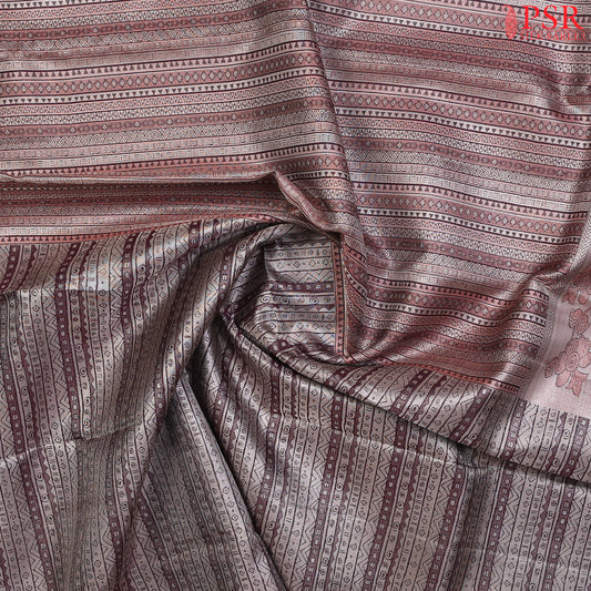 Grey & Peach Kanchipuram Silk Saree