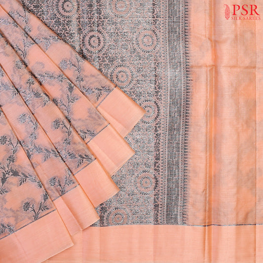 Salmon Peach Banaras Tussar Silk Saree