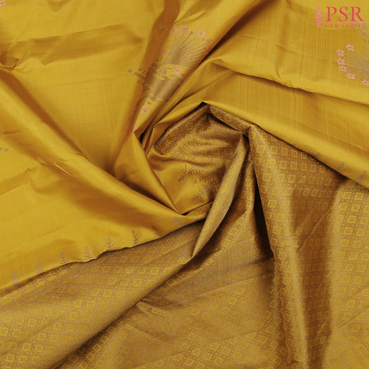 Amber Mustard Yellow Kanchipuram Silk Saree