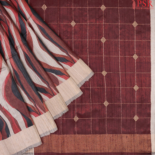 Maroon Kadhi Tussar Silk Saree