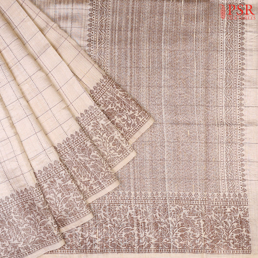 Light Beige Banaras Jute Silk Saree