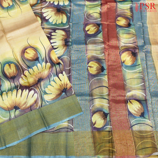 Lotus Yellow Kadhi Tussar Silk Saree