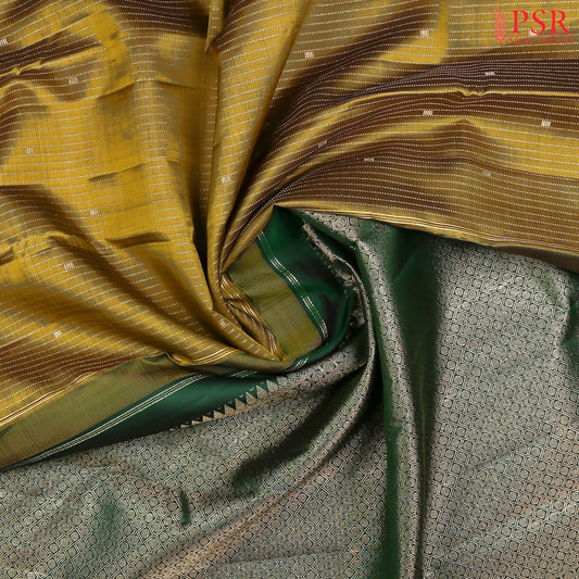 Dark Olive Mustard Kanchipuram Silk Saree