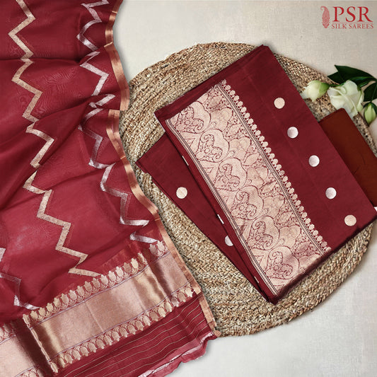 Maroon Tussar Silk Dress Material