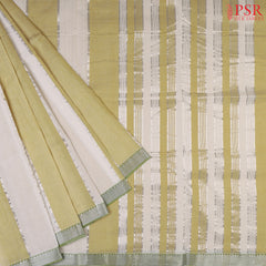 Floral White & Light Olive Mangalagiri Cotton Saree