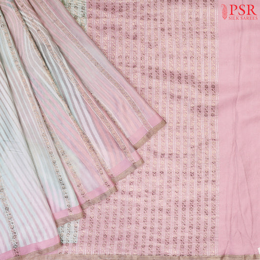 Light Pink & Light Blue Satin Georgette Silk Saree