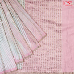 Light Pink & Light Blue Satin Georgette Silk Saree