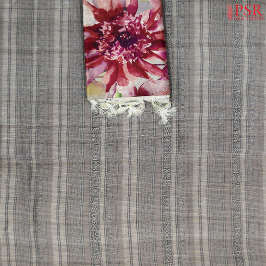 Grey Tussar Silk Dress Material