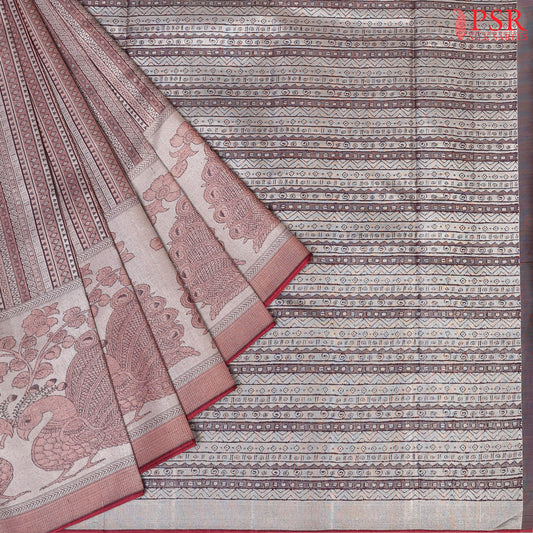 Grey & Peach Kanchipuram Silk Saree