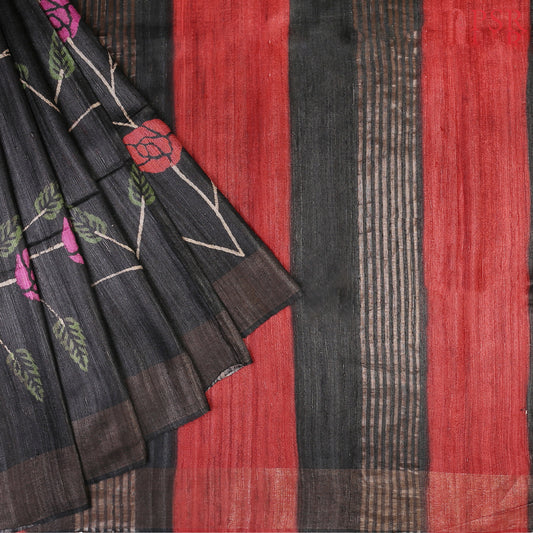 Black Ghicha Kadhi Tussar Silk Saree