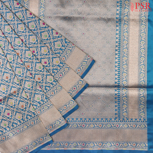 Peacock Blue Banarasi Silk Saree