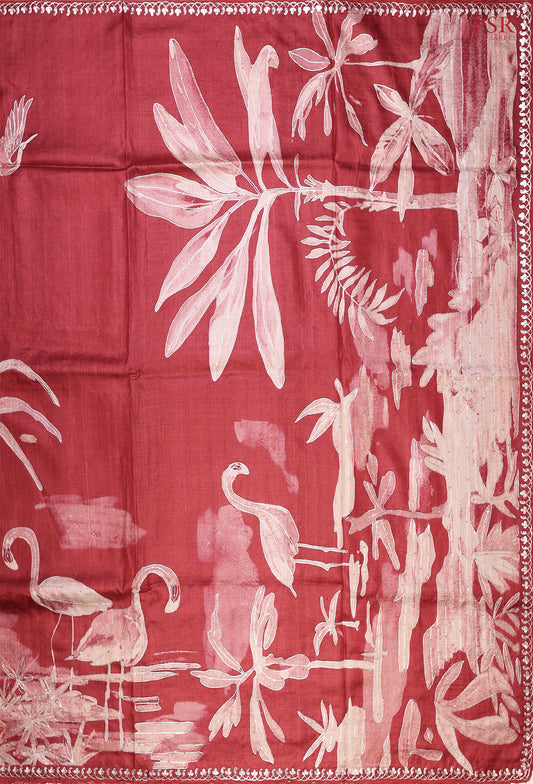 Red Kadhi Tussar Silk Saree