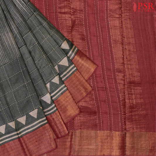 Dark Harbor Grey Kadhi Tussar Silk Saree