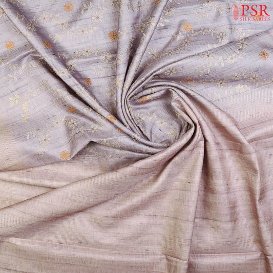 Cool Grey Blended Dupion Embroidery Saree