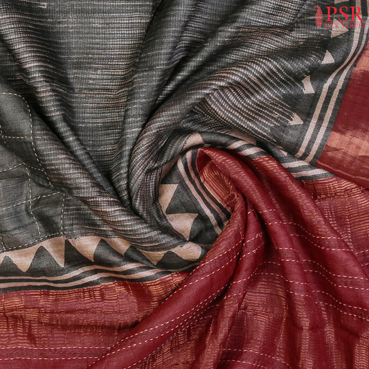 Dark Harbor Grey Kadhi Tussar Silk Saree