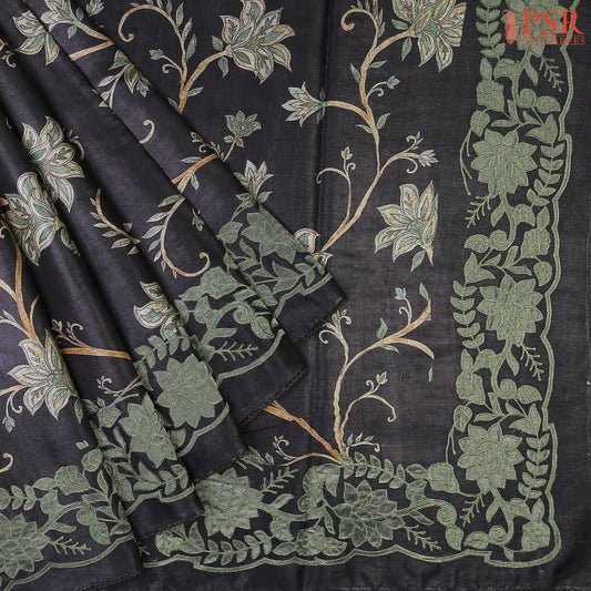 Dark Charcoal Black Kadhi Tussar Silk Saree