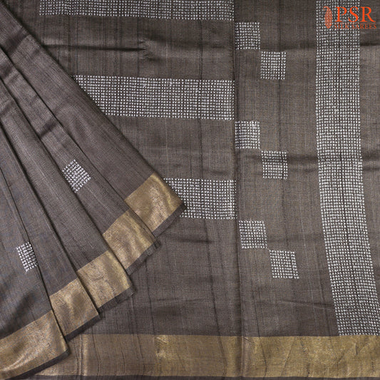 Charcoal Grey Kadhi Tussar Silk Saree