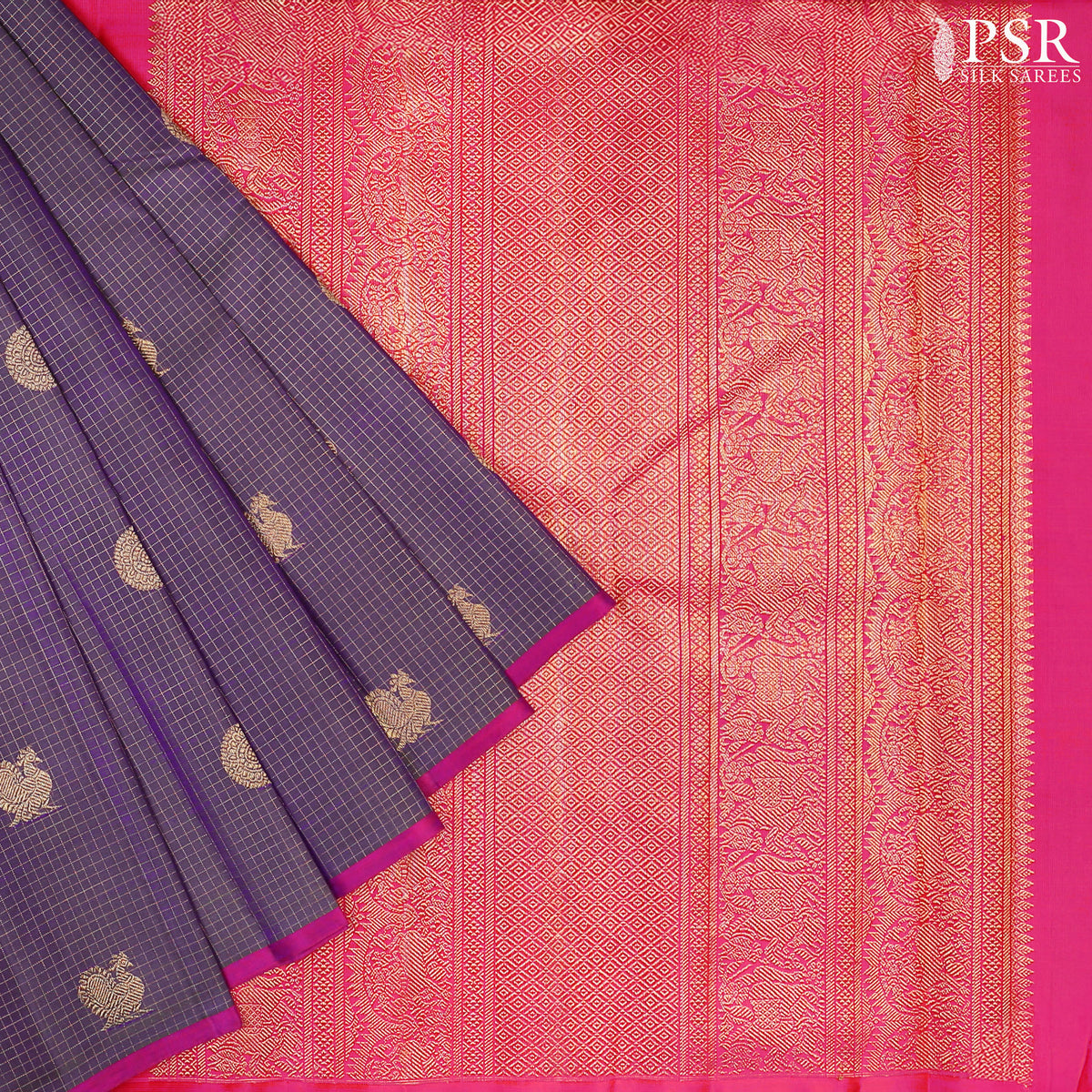 Dark Lilac Violet Kanchipuram Silk Saree