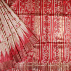 Latte Beige Ghicha Kadhi Tussar Silk Saree