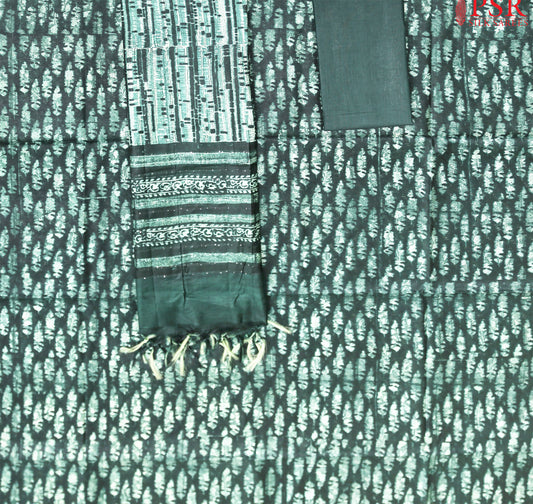 Dark Green Silk Cotton Dress Material.