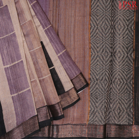 Tussar Beige Kadhi Tussar Silk Saree