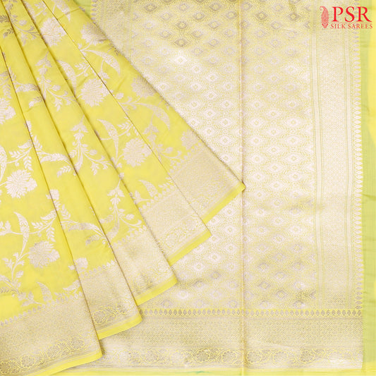 Lemon Yellow Chiniya Silk Saree